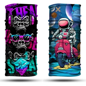 Dair Aksesuar Maymun - Motorlu Astronot Desenli 2'li Set Boyunluk Bandana Outdoor Balaklava Yüz Maskesi Kafa Bandı