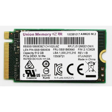 内蔵型SSD E Union Memory SSD NVMe PCIe 512GB Union Memory 512GB M.2 Nvme 2242 Pcıe 3.0 X4 (2100MB/S Fiyatı