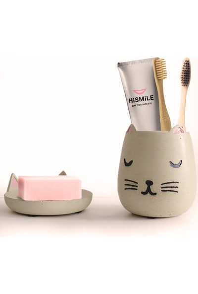 Ghogol Home Kedi Beton Diş Fırçalık & Sabunluk Takımı