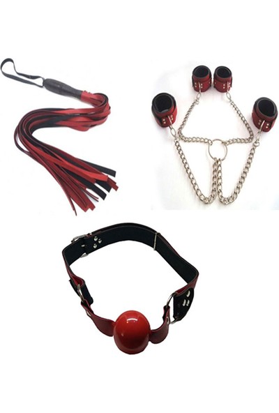 Bonie Kırmızı Fantazi Kırbaç Fantezi Deri El Ayak Kelepçe Fantezi Deri Ağız Topu + Erotik Masaj Yağı(Red Fantasy Whip Fancy Leather Hand Foot Handcuffs Fancy Leather Mouth Ball + Erotik Massage Oil)