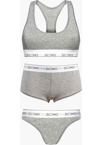 Kadın Basic 3'lü Büstiyer Boxer String Takım