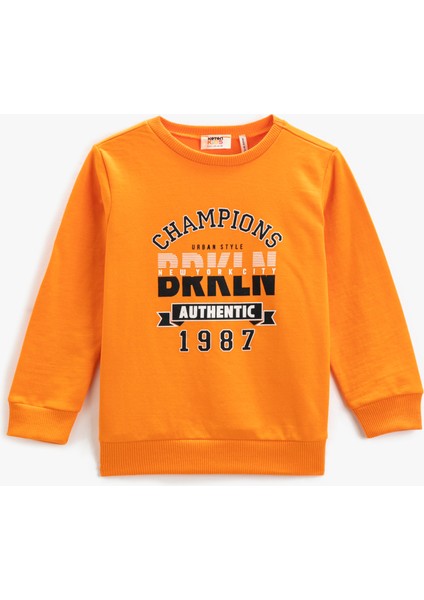 Kolej Sweatshirt Baskılı Uzun Kollu Bisiklet Yaka