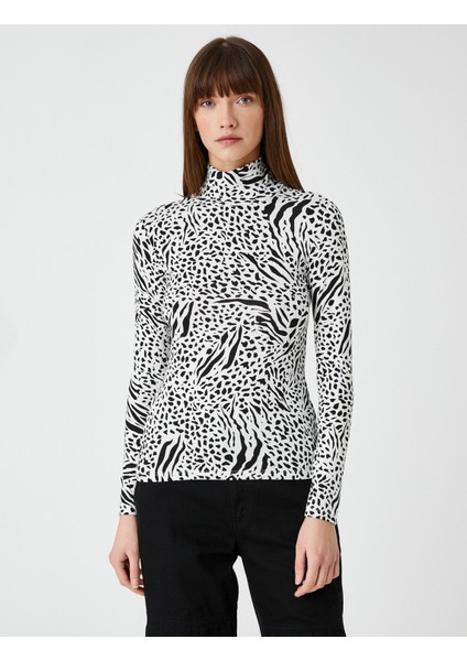 Zebra Desenli Uzun Kollu Tişört Boğazlı Yaka modelleri