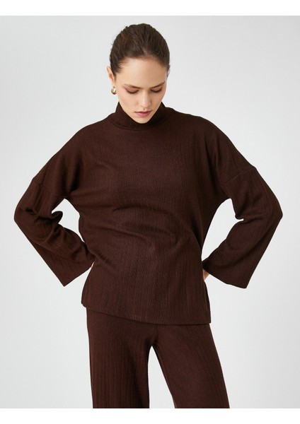 Şahika Ercümen XKoton - Yarım Balıkçı Yaka Yandan Yırtmaçlı Uzun Kollu Tişört fiyatları