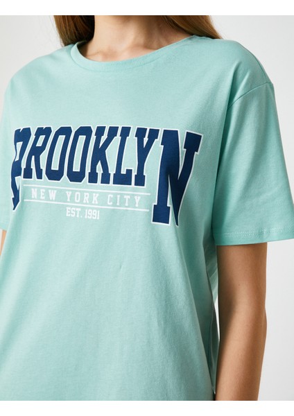 Brooklyn Baskılı Tişört Kısa Kollu Bisiklet Yaka indirimleri