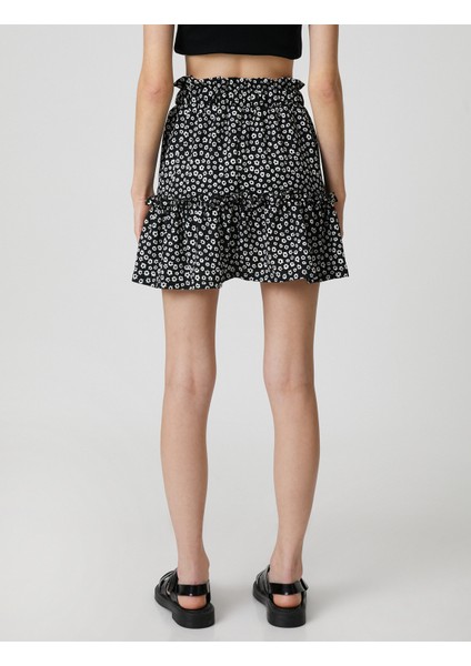 Çiçekli Etek Mini Fırfırlı Beli Kuşaklı Rahat Kesim fırsatları