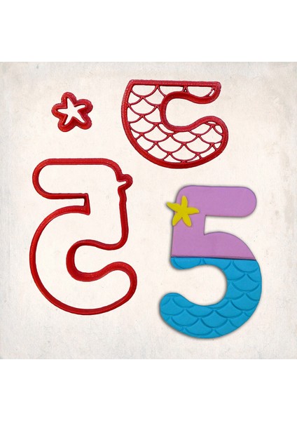 Deniz Kızı Rakam 5 Detaylı Kurabiye Kalıp Seti 3 Parça