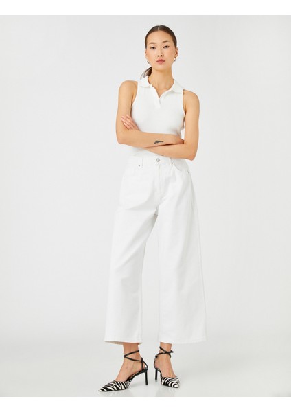 Yüksek Bel Kot Pantolon Bilek Boy Geniş Paça - Victoria Crop Jean