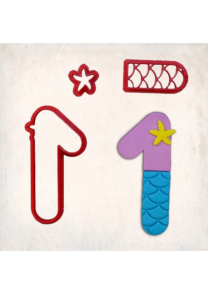 Deniz Kızı Rakam 1 Detaylı Kurabiye Kalıp Seti 3 Parça