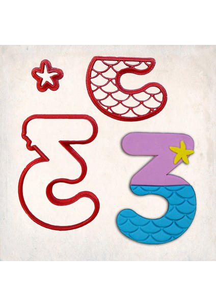 Deniz Kızı Rakam 3 Detaylı Kurabiye Kalıp Seti 3 Parça