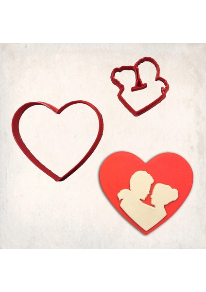 Kalp Çift Detay Kurabiye Kalıp Seti 2’li