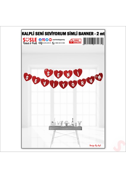 Kalpli Seni Seviyorum Simli Eva Banner, 2 mt