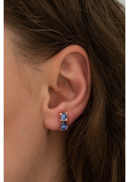 925 Ayar Tanzanit Taşlı Kedi Küpe Kadın Gümüş Küpe fiyatları