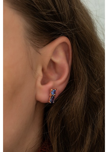 925 Ayar Tanzanit Taşlı Kedi Küpe Kadın Gümüş Küpe modelleri