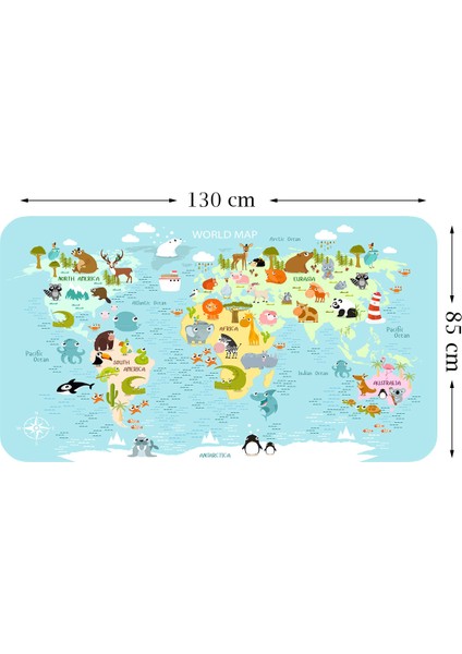 Eğitici Dünya Haritası Dünya Atlası Çocuk ve Bebek Odası Duvar Sticker 3782