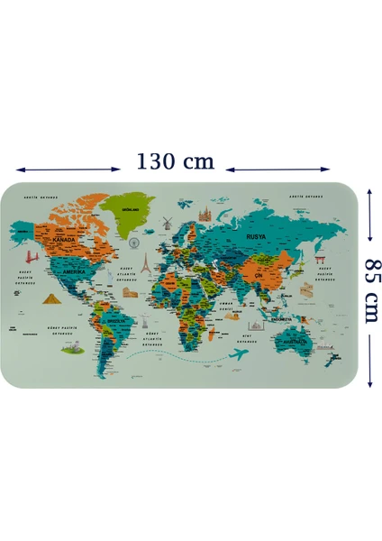 Harita Sepeti Türkçe Eğitici Ülke ve Başkent Detaylı Atlası Dünya Haritası Duvar Sticker 3855