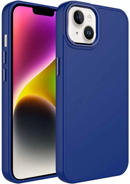 Apple iPhone 14 Kılıf Metal Çerçeve ve Buton Tasarımlı Silikon Luna Kapak Lacivert Telefon Kılıfı