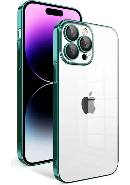 Apple iPhone 13 Pro Max Kılıf Kamera Korumalı Renkli Çerçeveli Garaj Kapak Koyu Yeşil Telefon Kılıfı