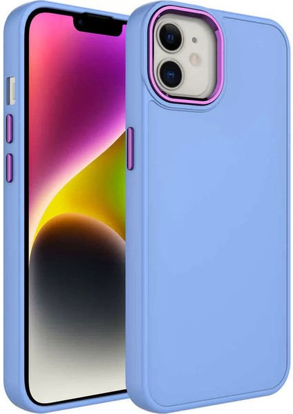 Apple iPhone 12 Kılıf Metal Çerçeve ve Buton Tasarımlı Silikon Luna Kapak Lila Telefon Kılıfı