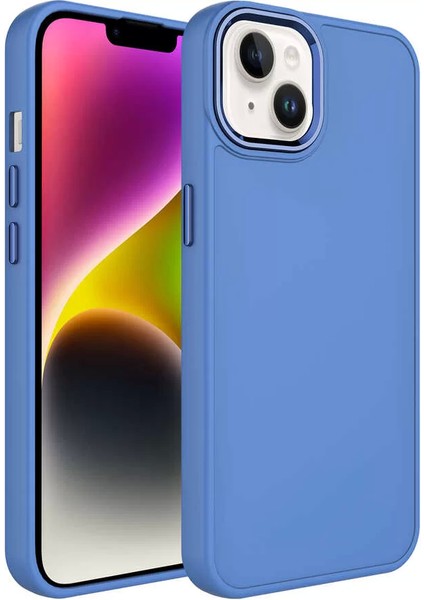 Apple iPhone 13 Kılıf Metal Çerçeve ve Buton Tasarımlı Silikon Luna Kapak Lavendery Gray Telefon Kılıfı