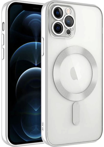 Apple iPhone 13 Pro Max Kılıf Kamera Korumalı Magsafe Wireless Şarj Özellikli Demre Kapak Gümüş Telefon Kılıfı