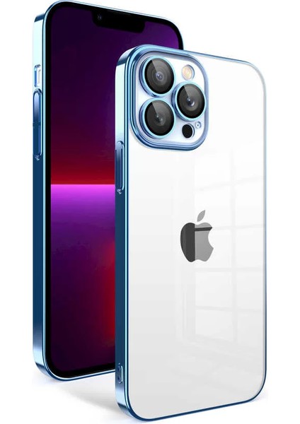 Apple iPhone 13 Pro Kılıf Kamera Korumalı Renkli Çerçeveli Garaj Kapak Mavi Açık Telefon Kılıfı