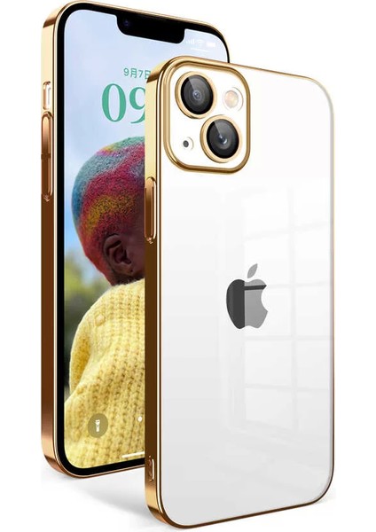 Apple iPhone 14 Kılıf Kamera Korumalı Renkli Çerçeveli Garaj Kapak Gold Telefon Kılıfı