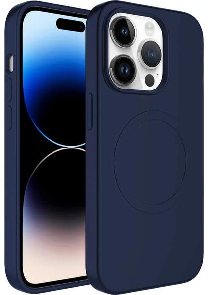 Apple iPhone 13 Pro Max Kılıf Magsafe Wireless Şarj Özellikli Pastel Renk Silikon Plas Kapak Lacivert Telefon Kılıfı