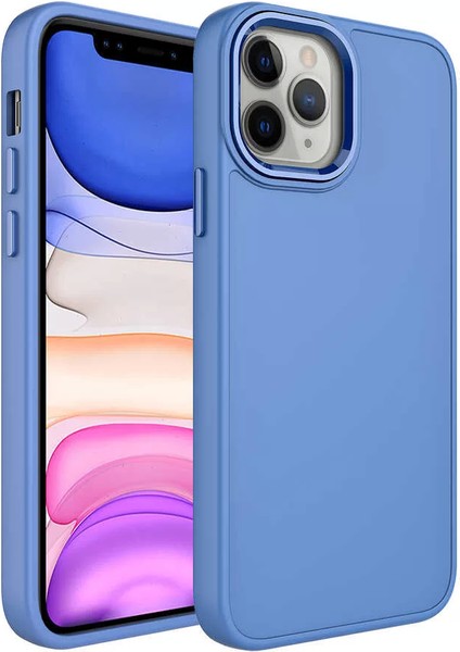 Apple iPhone 12 Pro Max Kılıf Metal Çerçeve ve Buton Tasarımlı Silikon Luna Kapak Lavendery Gray Telefon Kılıfı