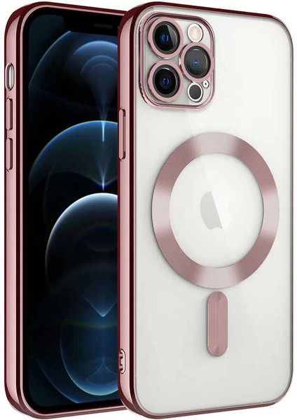 Apple iPhone 12 Pro Kılıf Kamera Korumalı Magsafe Wireless Şarj Özellikli Demre Kapak Rose Gold Telefon Kılıfı