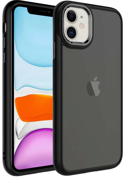 Apple iPhone 11 Kılıf Buzlu Sert Pc May Kapak Siyah Telefon Kılıfı