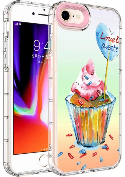 Apple iPhone Se 2020 Kılıf Kamera Korumalı Renkli Desenli Sert Silikon Korn Kapak NO15 Telefon Kılıfı