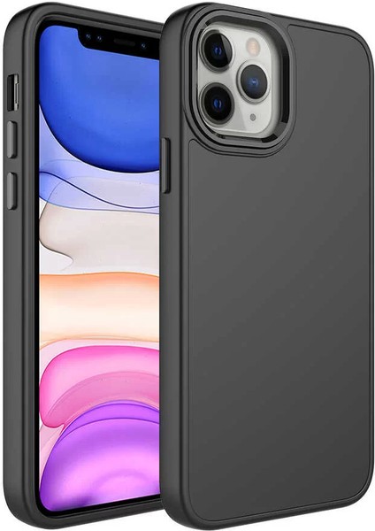 Apple iPhone 12 Pro Max Kılıf Metal Çerçeve ve Buton Tasarımlı Silikon Luna Kapak Siyah Telefon Kılıfı