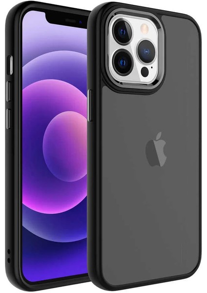 Apple iPhone 13 Pro Max Kılıf Buzlu Sert Pc May Kapak Siyah Telefon Kılıfı