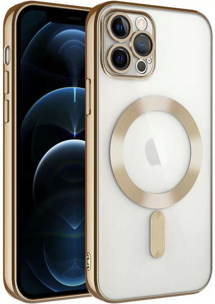 Apple iPhone 13 Pro Max Kılıf Kamera Korumalı Magsafe Wireless Şarj Özellikli Demre Kapak Gold Telefon Kılıfı