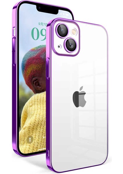 Apple iPhone 14 Kılıf Kamera Korumalı Renkli Çerçeveli Garaj Kapak Lila Telefon Kılıfı