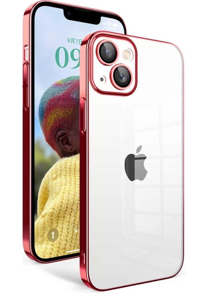Apple iPhone 14 Kılıf Kamera Korumalı Renkli Çerçeveli Garaj Kapak Kırmızı Telefon Kılıfı