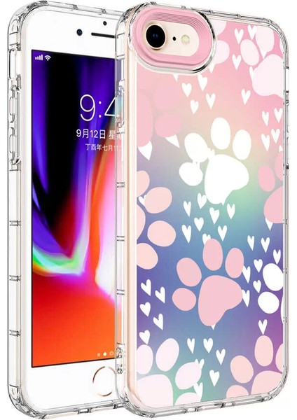 Apple iPhone Se 2020 Kılıf Kamera Korumalı Renkli Desenli Sert Silikon Korn Kapak No7 Telefon Kılıfı