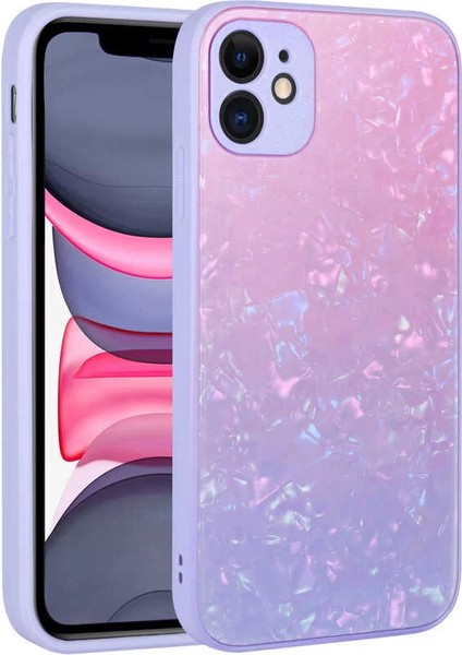 Apple iPhone 11 Kılıf Renk Geçişli Mermer Desenli Sert Silikon Granit Kapak No2 Telefon Kılıfı