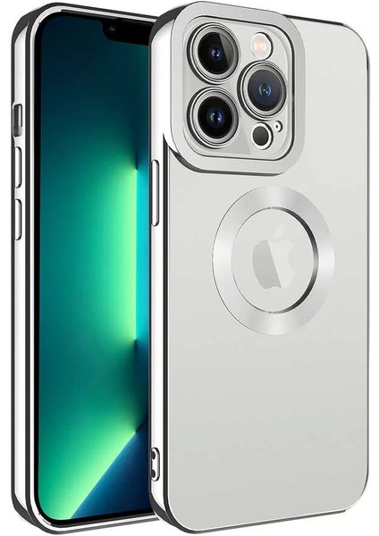 Apple iPhone 11 Pro Max Kılıf Kamera Korumalı Logo Gösteren Omega Kapak Gümüş Telefon Kılıfı