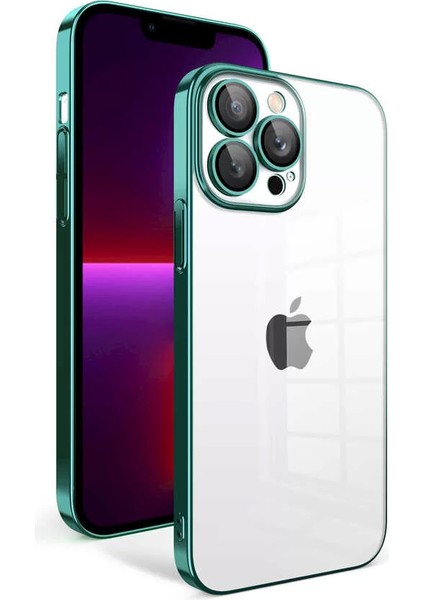 Apple iPhone 13 Pro Kılıf Kamera Korumalı Renkli Çerçeveli Garaj Kapak Koyu Yeşil Telefon Kılıfı