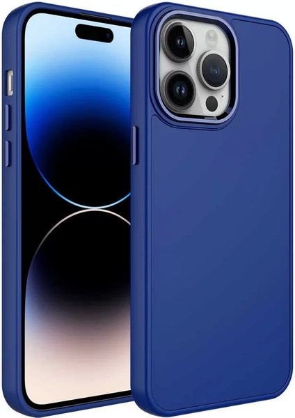 Apple iPhone 13 Pro Kılıf Metal Çerçeve ve Buton Tasarımlı Silikon Luna Kapak Lacivert Telefon Kılıfı
