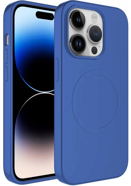 Apple iPhone 13 Pro Kılıf Magsafe Wireless Şarj Özellikli Pastel Renk Silikon Plas Kapak Mavi Telefon Kılıfı
