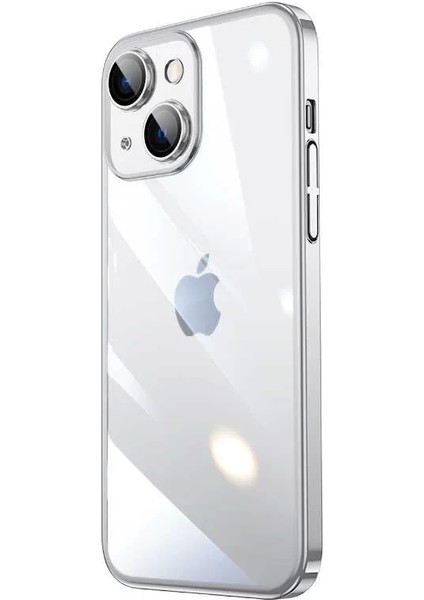 Apple iPhone 14 Kılıf Sert Pc Renkli Çerçeveli Riksos Silikon Kapak Gümüş Telefon Kılıfı