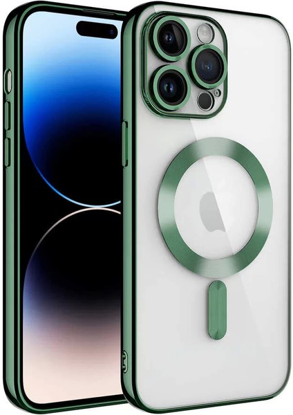 Apple iPhone 14 Pro Kılıf Kamera Korumalı Magsafe Wireless Şarj Özellikli Demre Kapak Koyu Yeşil Telefon Kılıfı