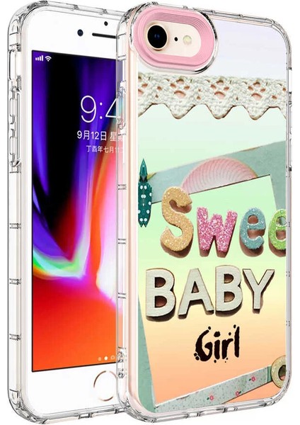 Apple iPhone Se 2020 Kılıf Kamera Korumalı Renkli Desenli Sert Silikon Korn Kapak NO10 Telefon Kılıfı