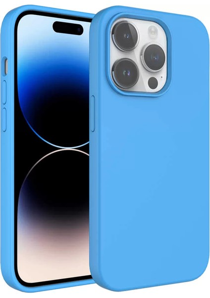 Apple iPhone 14 Pro Max Kılıf Sıvı Teknolojili Silinebilir Sert Kivi Kapak Mavi Telefon Kılıfı