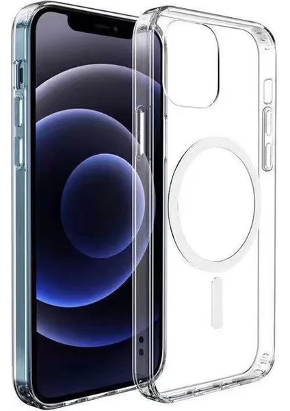 Apple iPhone 11 Kılıf Magsafe Şarj Özellikli Şeffaf Sert Pc Embos Kapak Renksiz Telefon Kılıfı