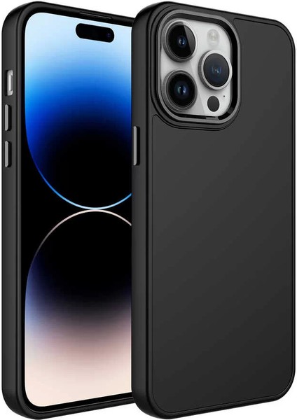 Apple iPhone 14 Pro Kılıf Metal Çerçeve ve Buton Tasarımlı Silikon Luna Kapak Siyah Telefon Kılıfı