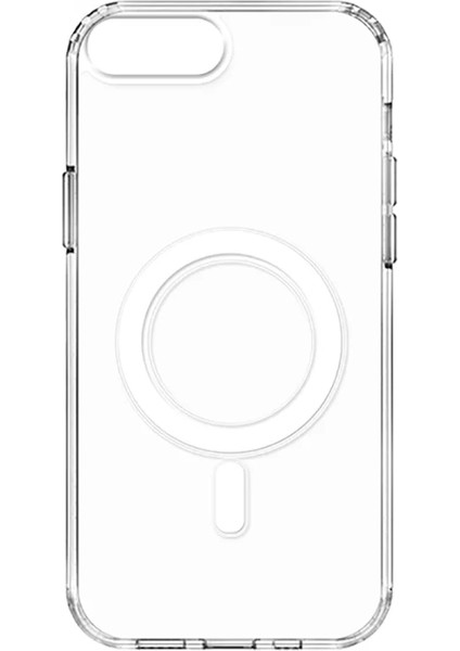 Apple iPhone 8 Plus Kılıf Magsafe Şarj Özellikli Şeffaf Sert Pc Embos Kapak Renksiz Telefon Kılıfı